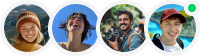 Four smiling SweetMyo community members appear in circular profile photos with green online indicators for a testimonials or reviews section.